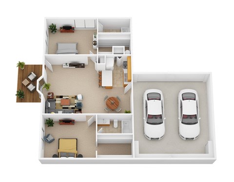 Floor plan for 2 beds, 2 baths, 1000 sqft